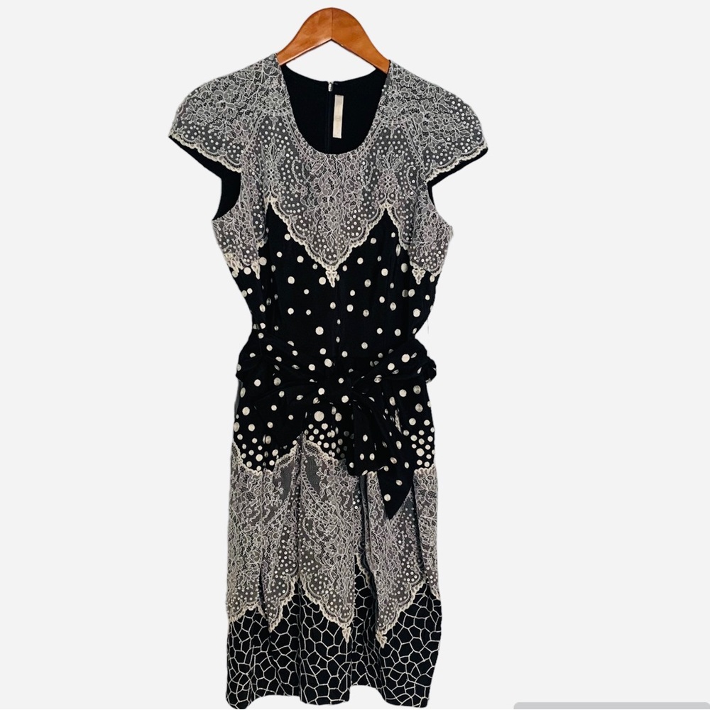 NEW Naheem Khan Vogue Runway Silk Beaded Black White Dress Size 4.